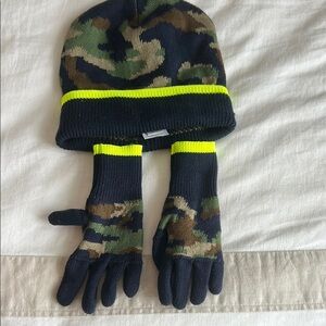 Crewcuts Green and Brown Camo Hat and Gloves